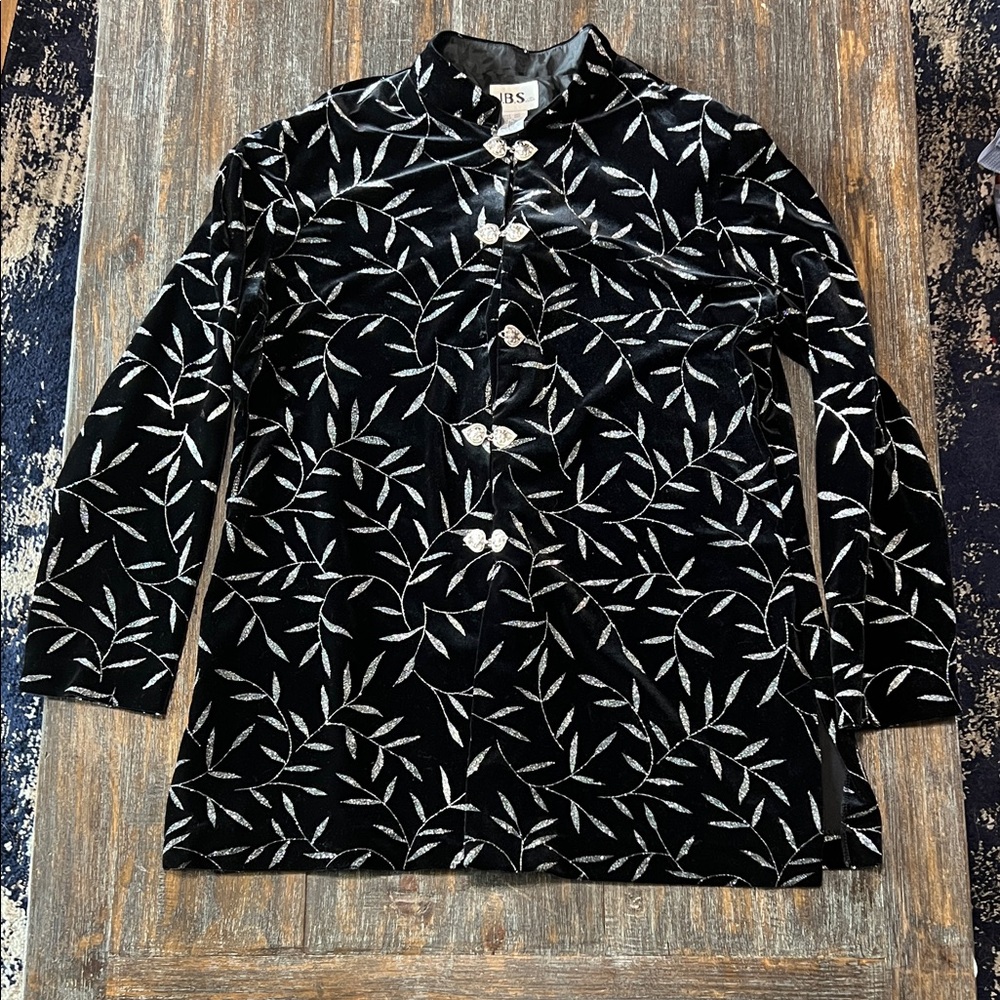 Vintage J.B.S. Black and Silver Leaf Design Jacket
